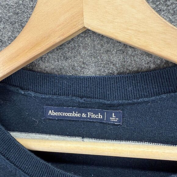 Abercrombie & Fitch Sweater Pullover Men L Large Blue Striped Knit Long Sleeve - Picture 3 of 6